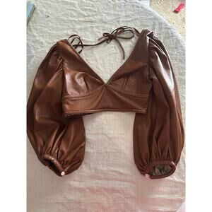 Staud Luna Top, Whiskey, Size 0 Vegan Faux Leather